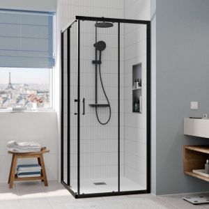 Ceramia CASCADA Porte de douche 90x90x195cm coulissante anticalcaire avec profil&eacute;s Noir mat (CERAHC9090B)