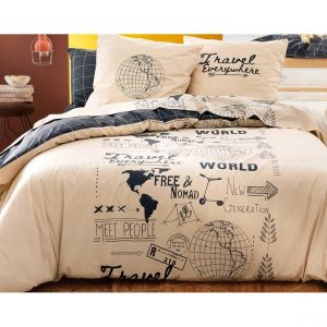 Drap plat GENERATION gris en coton