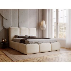 Lit rembourr&eacute; avec rangement 140x200 velours beige Bubble