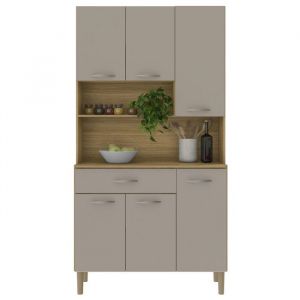 Buffet de Cuisine 6 Portes 1 Tiroir Ch&ecirc;ne Taupe 7 Niches L 90.9 H173.5 P 36.3 cm