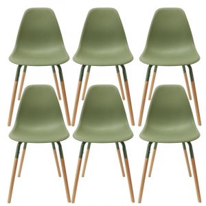 Altobuy - fluk - Lot de 6 Chaises Polypropyl&egrave;ne Vert et Bois - Vert