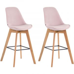 CLP Lot de 2 tabourets de bar Metz en velours Pieds en bois, Rose/Nature