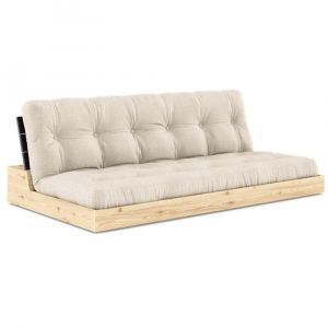 Canapé lit futon BASE lin couchage 130cm dossiers noirs coffres