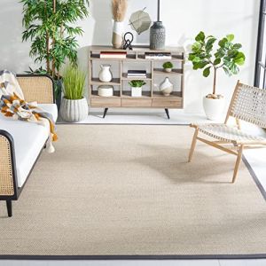 Safavieh Tapis en Fibres Naturelles Salon, Salle à Manger, Chambre à Coucher - Natural Fiber Collection, Tapis à Poil Court, Naturel et Noir, 244 x 244 cm