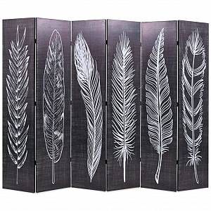VidaXL Cloison de séparation pliable 228 x 180 cm Plumes Noir et blanc