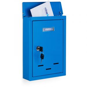 Relaxdays Boîte aux Lettres avec Plaque nominale, métal, 2 clés, Cartes Postales, HxLxP: 30,5 x 21 x 7 cm, Bleu
