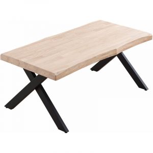Pegane Table basse relevable en bois et m&eacute;tal coloris ch&ecirc;ne nordique noir - longueur 120 x profondeur 66 x hauteur 47-62 cm -