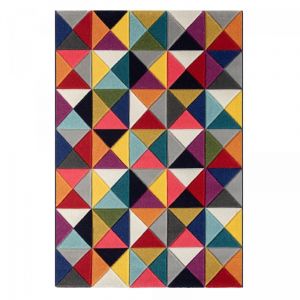 Tapis salon 150x220 tissé multicolore rectangle motif géométrique DATREI
