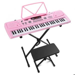 Max Pack KD61P - Clavier/Piano 61 Touches avec Support & Tabouret | Piano &Eacute;lectronique Portable pour D&eacute;butants - Mod&egrave;le Rose