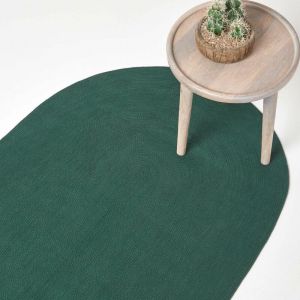 Homescapes - Tapis ovale tiss&eacute; &agrave; plat en coton Vert anglais, 50 x 80 cm - Vert Anglais