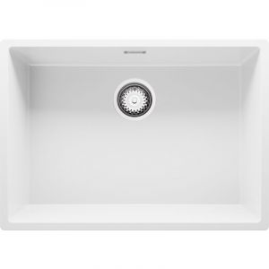 Evier Cuisine en Granit 66x47 cm Lavabo 1 bac + Siphon Classique, Évier à Encastrer de Primagran Blanc - white