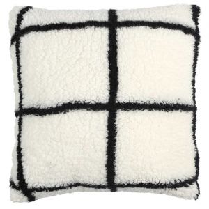 Coussin Sherpa &agrave; carreaux blanc/noir - 40x40 cm