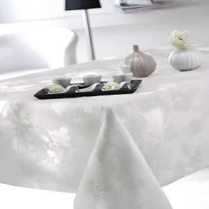 Image de Calitex Nappe rectangulaire en tissu damassé FLORE Blanche
