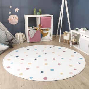 Paco Home - Tapis Rond Chambre Enfant Bebe Fille Garcon Arc-en-ciel Lavable En Machine 100 cm rond, Multicolore 3