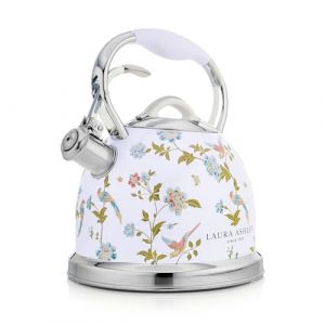 Laura Ashley Bouilloire à sifflet - Elveden Blanc - Capacité 25L - Acier inoxydable - Poignée froide