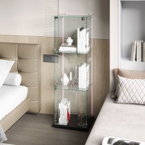 Vitrine en verre,vitrine,vitrine pour collection,avec trois cloisons vitr&eacute;es, trois portes, bande lumineuse,78,5 x 35 x 123,3 cm,Noir