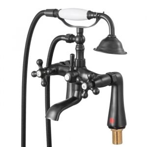 Robinet de Baignoire sur Pattes-Duoku-avec Douchette &agrave; Main-Robinet en Bronze Huil&eacute;-Installation sur Pont-Bec Pivotant &agrave; 360&deg;