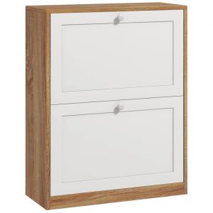Image de Homcom Meuble &agrave; chaussures - 12 paires - 2 tiroirs rabattables &eacute;tag&egrave;res r&eacute;glables - panneau de particules - 60x24,5x75,5cm - blanc