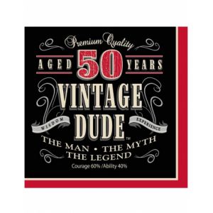 16 serviettes anniversaire Vintage 50 ans 33 cm