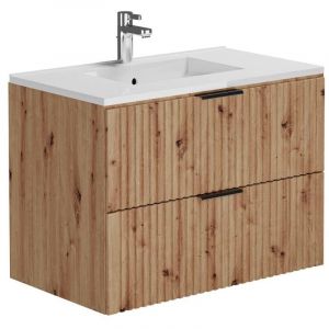 Meuble de salle de bain suspendu strié avec vasque à encastrer - Naturel clair - 80 cm - ZEVARA