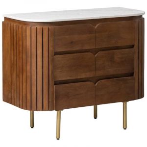 Meuble sous vasque en bois de manguier et marbre Sienne