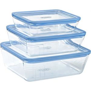 Pyrex Lot de 3 Boîtes de conservation avec couvercle - Zero Plastic - Verre - Rectangulaire - 0.8/15/26 L