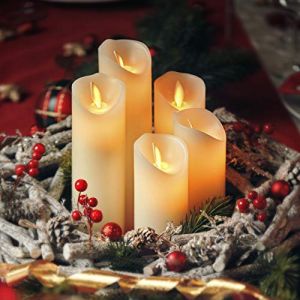 CCLIFE Bougies LED en cire véritable avec télécommande,fonction minuterie,en paraffine,sans flamme et alimentées par batterie,Beige 5 pièces