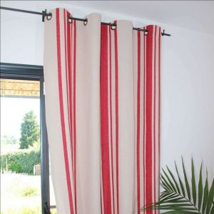Rideau coton &eacute;pais Rustique &agrave; oeillets Rouge 150x250 cm
