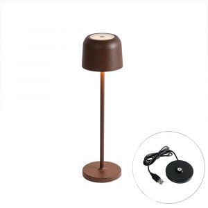 Qazqa Lampe de table rechargeable champignon brun rouille avec station de charge - Raika