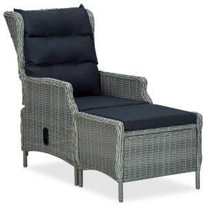 VidaXL Chaise inclinable de jardin tabouret Résine tressée Gris clair
