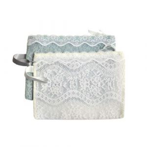 Nov@go Lot de 2 Pochettes/Trousses Dentelles Multi-usages,Trousse Maquillage, cosmétique, Trousse Lingerie, Trousse Crayon Stylo