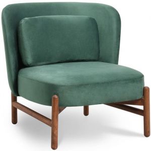 Privatefloor Fauteuil rembourr&eacute; en velours et bois - Brina Vert fonc&eacute;