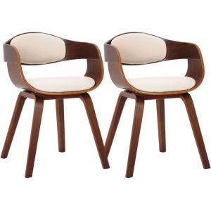 D&eacute;coshop26 Lot de 2 chaises de salle &agrave; manger bureau design retro en pvc cr&egrave;me structure en bois couleur noyer 100001713