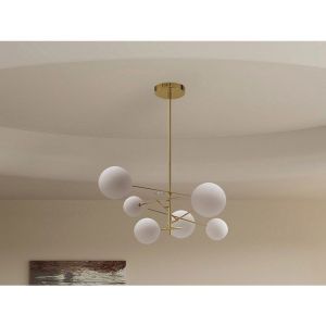Lustre asymétrique en métal - 6 globes - L.72 x H. 116 cm - Doré brillant - NAKINA