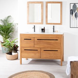 Wanda Collection Meuble salle de bain en teck massif et c&eacute;ramique 120 cm SIRA