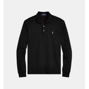 Ralph Lauren Polo ajusté coton pima manches longues Noir Polo - Couleur Noir - Taille L