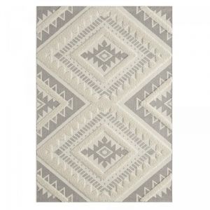 Dezenco Tapis salon et chambre 120x170 cr&egrave;me rectangle tiss&eacute; motif ethnique baime