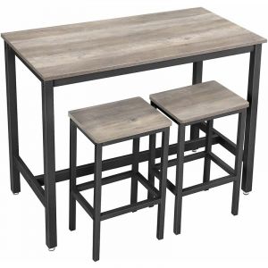 Image de Songmics VASAGLE Table Haute avec 2 tabourets de Style Industriel, pour Cuisine, Salle à Manger, Salon, Grège et Noir LBT015B02