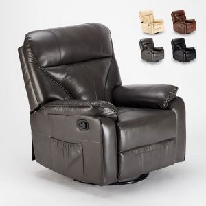 Le Roi du Relax Fauteuil relax &agrave; bascule inclinable et rotation &agrave; 360&deg; en similicuir SISSI, Couleur: Gris fonc&eacute;