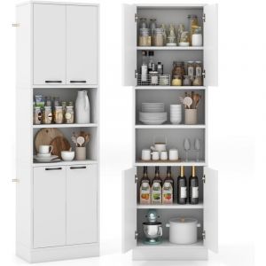 Buffet De Cuisine De 190 Cm De Haut - Costway - Portes Et Etagères - Charnières De Sécurité - Kits Anti-Basculement - Blanc
