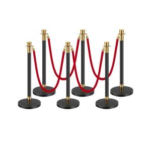 Poteau De Guidage-Vevor-6 Pcs-Barrière De Balisage Pour Contrôle De Foules-Avec Base Creuse-4 Cordes Velours Rouger