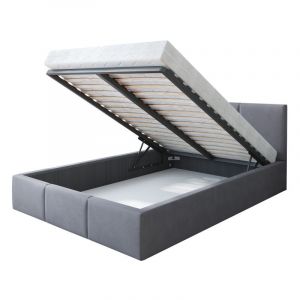 Lit Double Tesia 140x190 + Coffre - Sommier inclus Gris foncé - Gris foncé