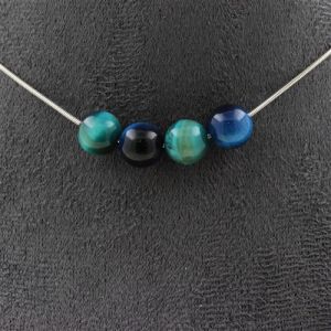 Collier 4 perles Oeil de Tigre bleu clair 8 mm chaîne inox - A Bijoux