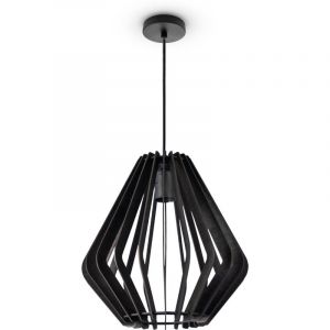 Paco Home - Suspension Bois Style Boho Salon Lampe Table à Manger Vintage E27 Lampe à suspension - Type 1, Noir (Ø29 cm)
