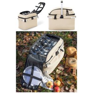 Panier pique-nique 4 personnes en Toile BEIGE isotherme 23L 29 Accessoires Poign&eacute;e r&eacute;tractable