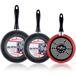 Magefesa K2 Roja Lot de 3 po&ecirc;les 20-24-28 cm induction, antiadh&eacute;sives pierre Rouge - Rouge