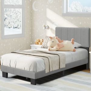 Lit adulte 90x200 cm.Cadre de lit simple, adapt&eacute; aux enfants et aux adultes, cadre de lit en m&eacute;tal, cadre enti&egrave;rement rembourr&eacute;, gris