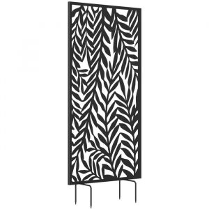 Outsunny Panneau Brise Vue - Claustra D&eacute;coratif Jardin &agrave; motif d&eacute;coup&eacute; en feuilles - Cadre en M&eacute;tal - 130 x 65 cm - Noir