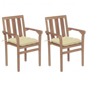 VidaXL Chaises de jardin 2 pcs avec coussins blanc cr?me Teck massif