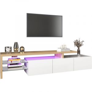 Image de Meuble TV moderne 2m avec 3 portes et 2 compartiments en verre - Noir & Naturel